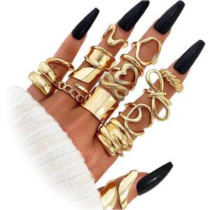 Gold Chunky Rings Set for Women 14k Gold Plated Thick Dome Stackable Open